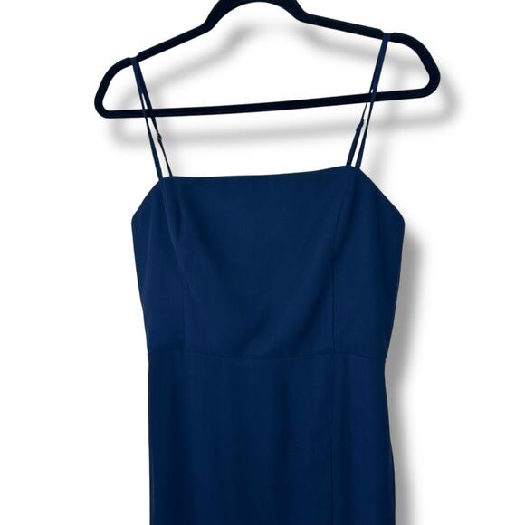 Lulus NWT Feeling Elegant Navy Blue Lace-Up Slit Chiffon Maxi Dress Medium - Picture 4 of 11